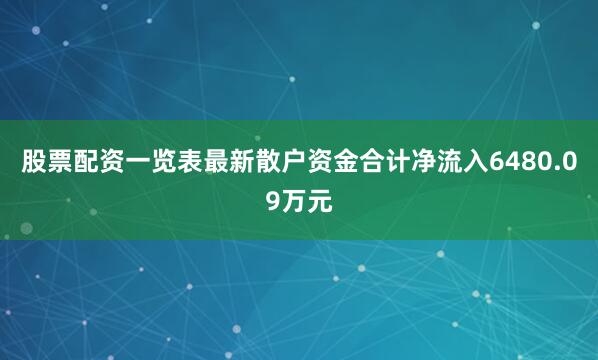 股票配资一览表最新散户资金合计净流入6480.09万元